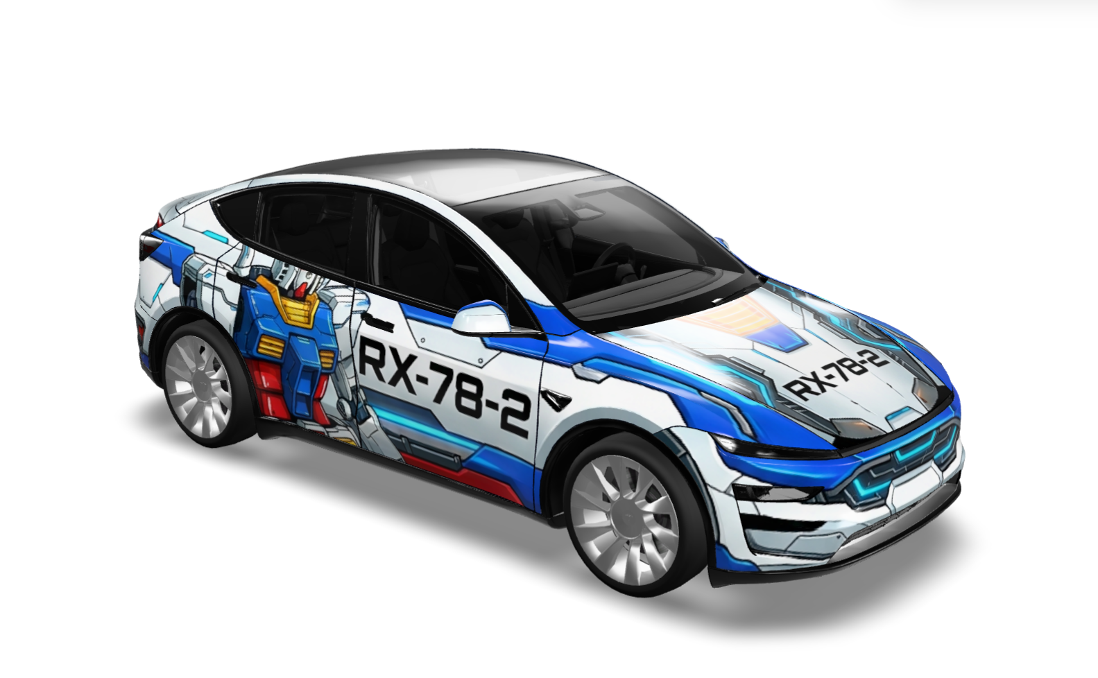 机甲风格，复杂的车身接缝，机甲感数字编号，高达风 实车效果图 1