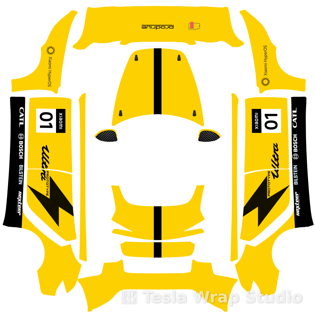 Xiaomi SU7 Ultra Prototype 涂装(黄色) - Model 3 (2024+) Standard & Premium 特斯拉喷漆车间模板