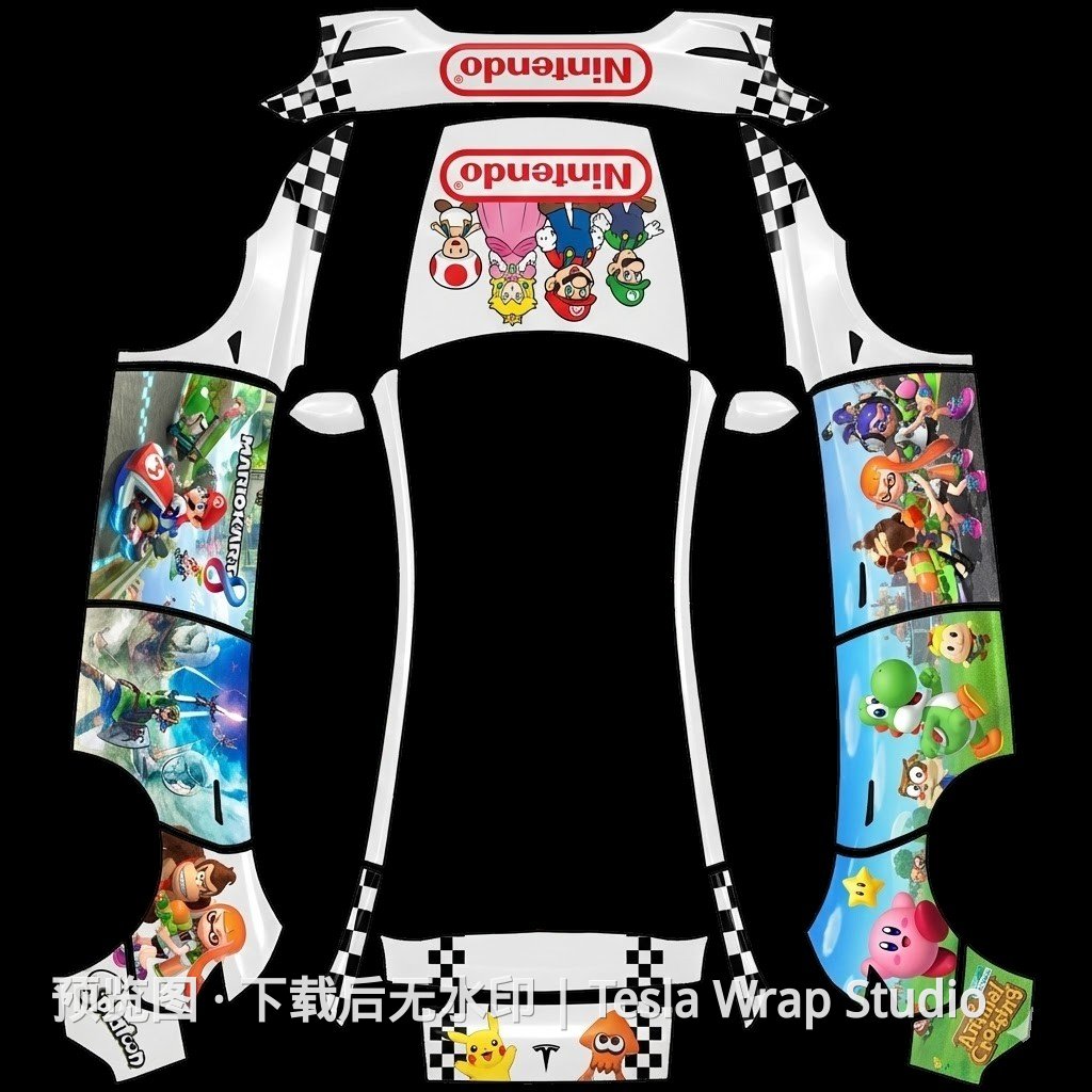 任天堂赛车主题皮肤 焕新版 Model Y - Model Y (2025+) Standard 特斯拉喷漆车间模板