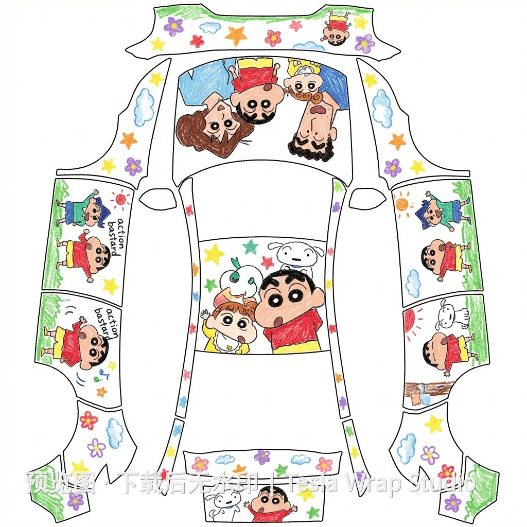  蜡笔小新，手绘风格