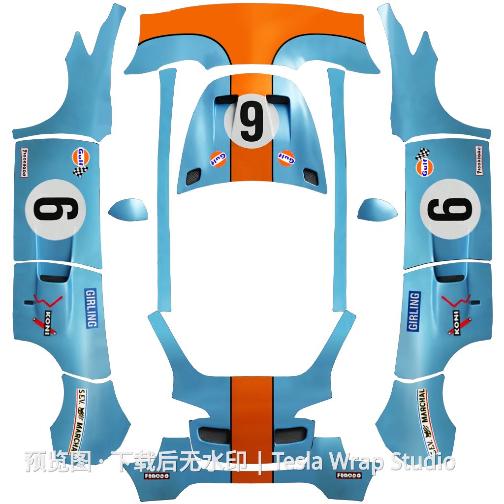 40块钱买的3D效果海湾石油涂装 - Model Y 特斯拉喷漆车间模板