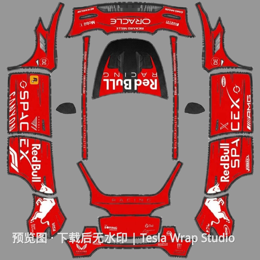 红牛赛车队 红色主题 - Model Y 特斯拉喷漆车间模板