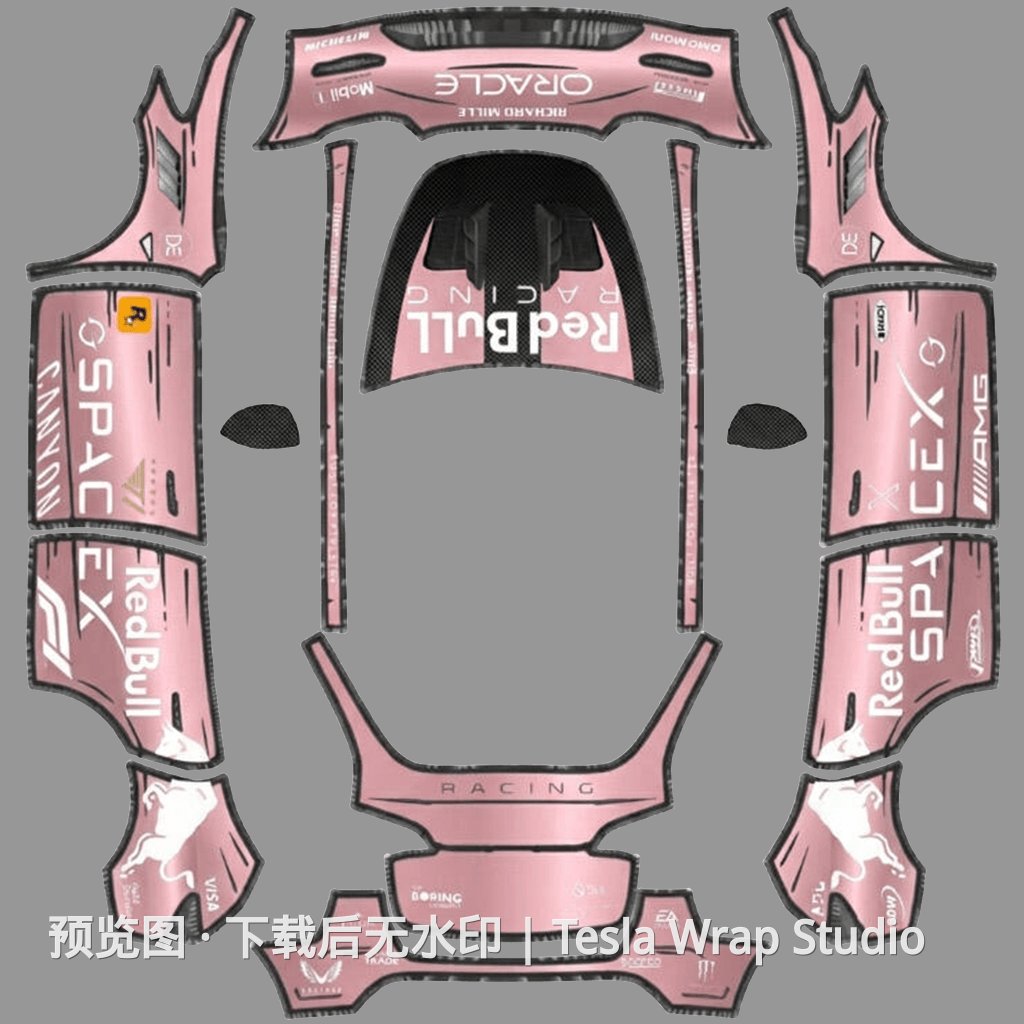 红牛赛车队 粉色主题 - Model Y 特斯拉喷漆车间模板