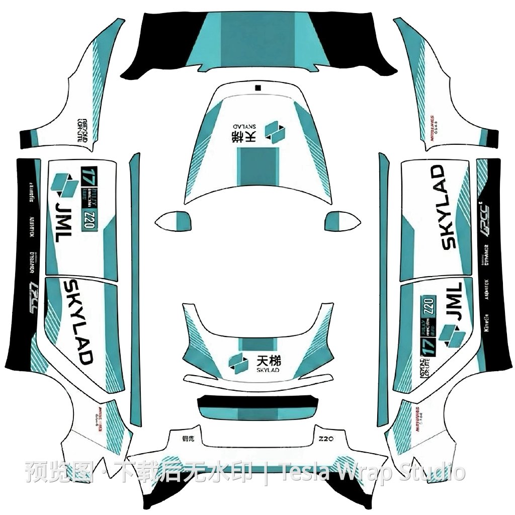 天梯 领克Z20赛车涂装 - Model 3 (2024+) Standard & Premium 特斯拉喷漆车间模板