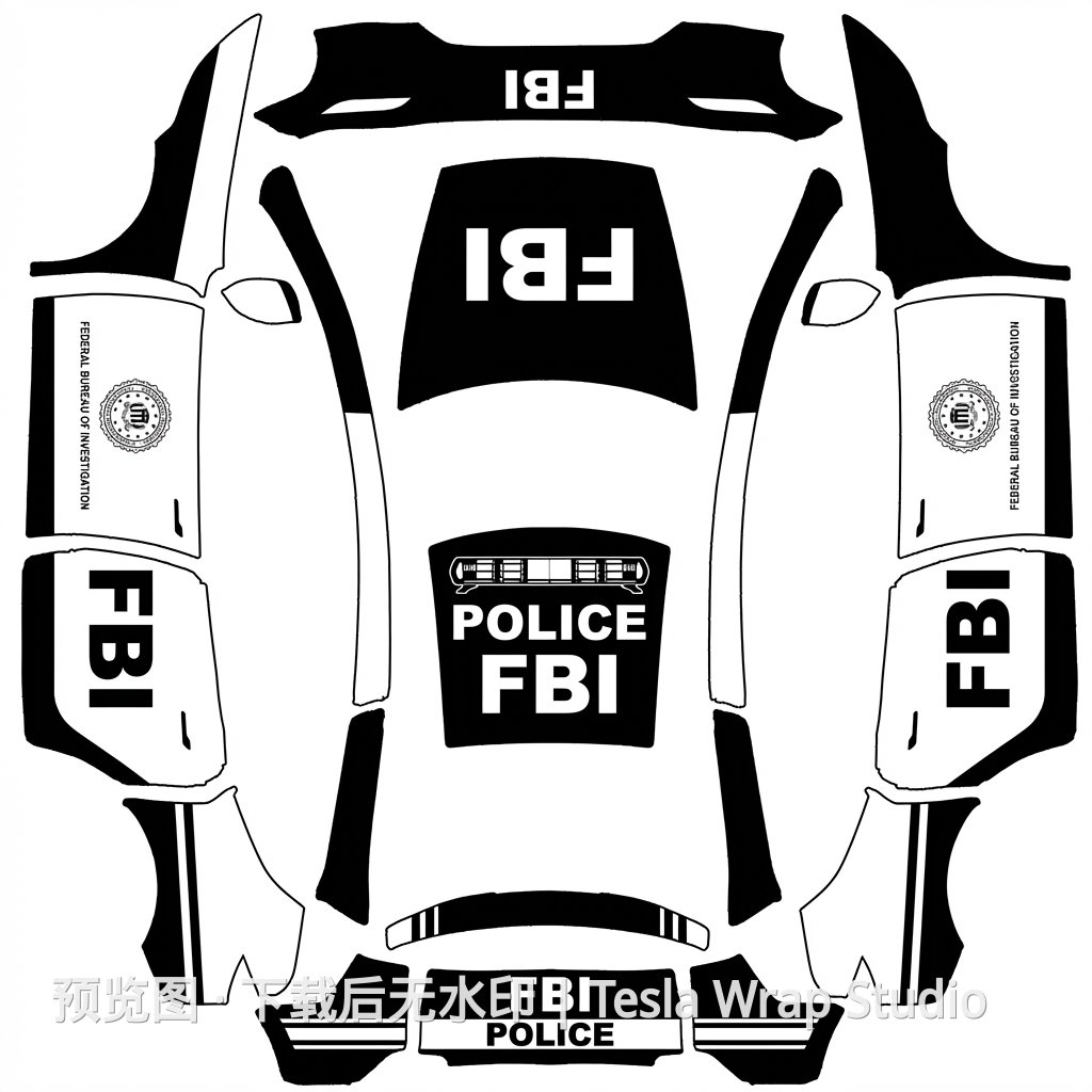 美国FBI警车涂装 - Model Y L 特斯拉喷漆车间模板