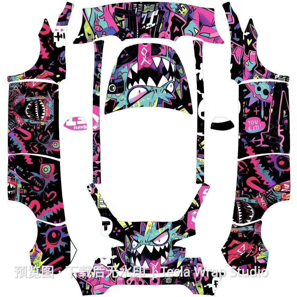赛博朋克涂鸦风格 - Model Y 特斯拉喷漆车间模板