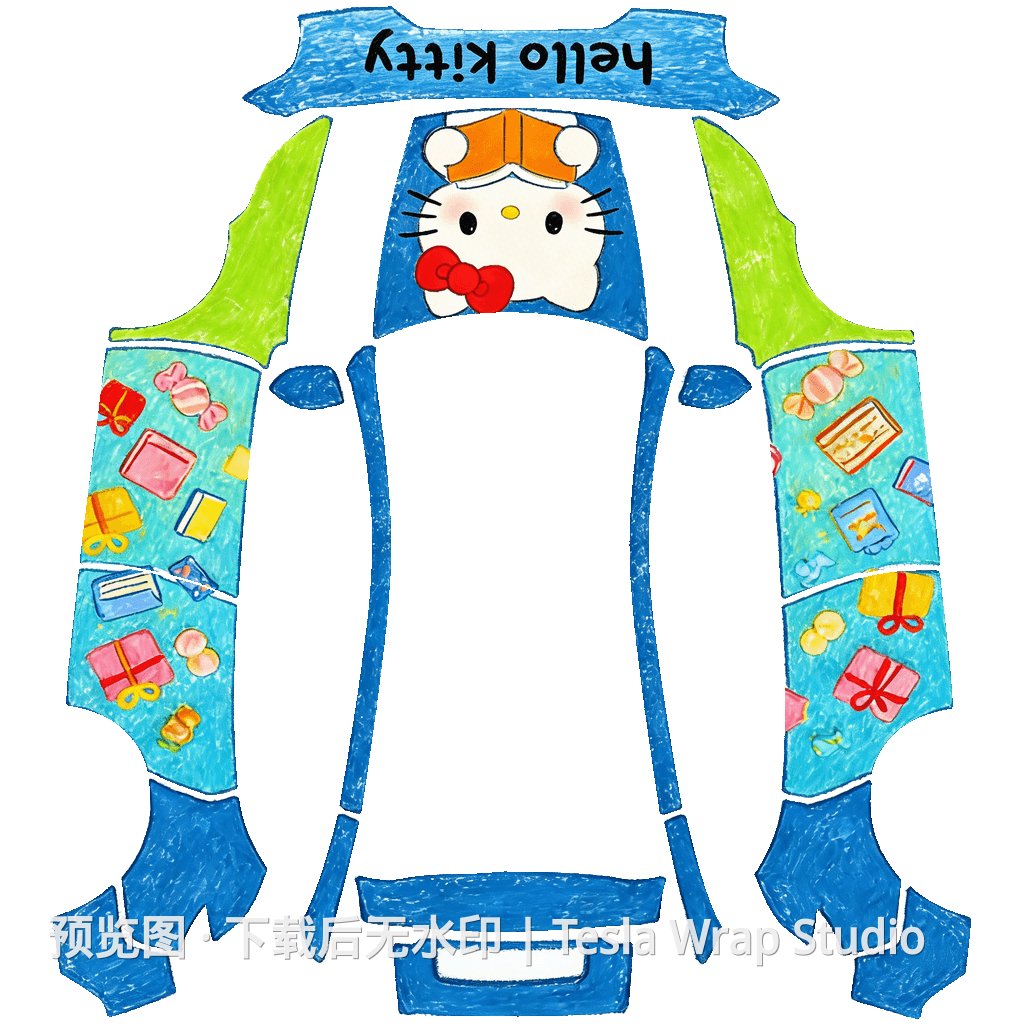 哈喽kitty蜡笔-modely-2025-premium - Model Y (2025+) Premium 特斯拉喷漆车间模板