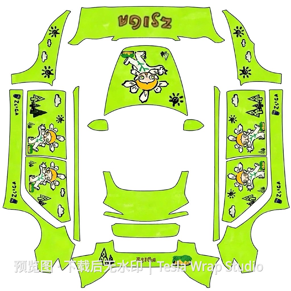 泡泡玛特﹣Zsiga系列皮肤 - Model 3 (2024+) Standard & Premium 特斯拉喷漆车间模板