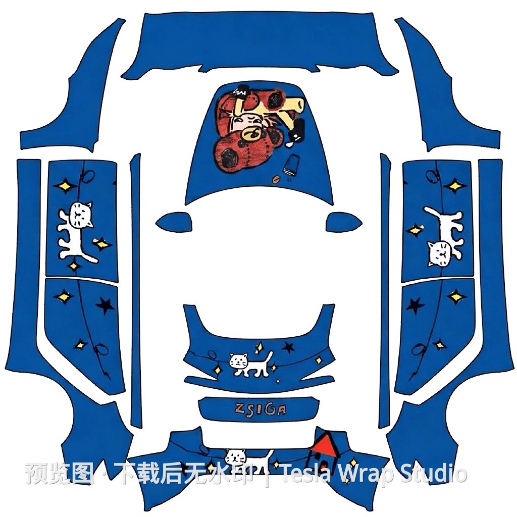 泡泡玛特﹣Zsiga系列皮肤 - Model 3 (2024+) Standard & Premium 特斯拉喷漆车间模板