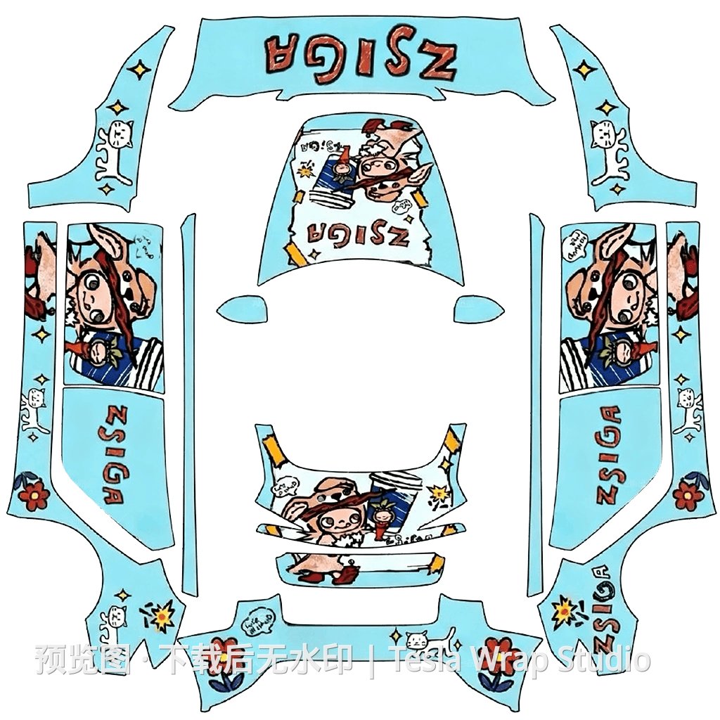 泡泡玛特﹣Zsiga系列皮肤 - Model 3 (2024+) Standard & Premium 特斯拉喷漆车间模板