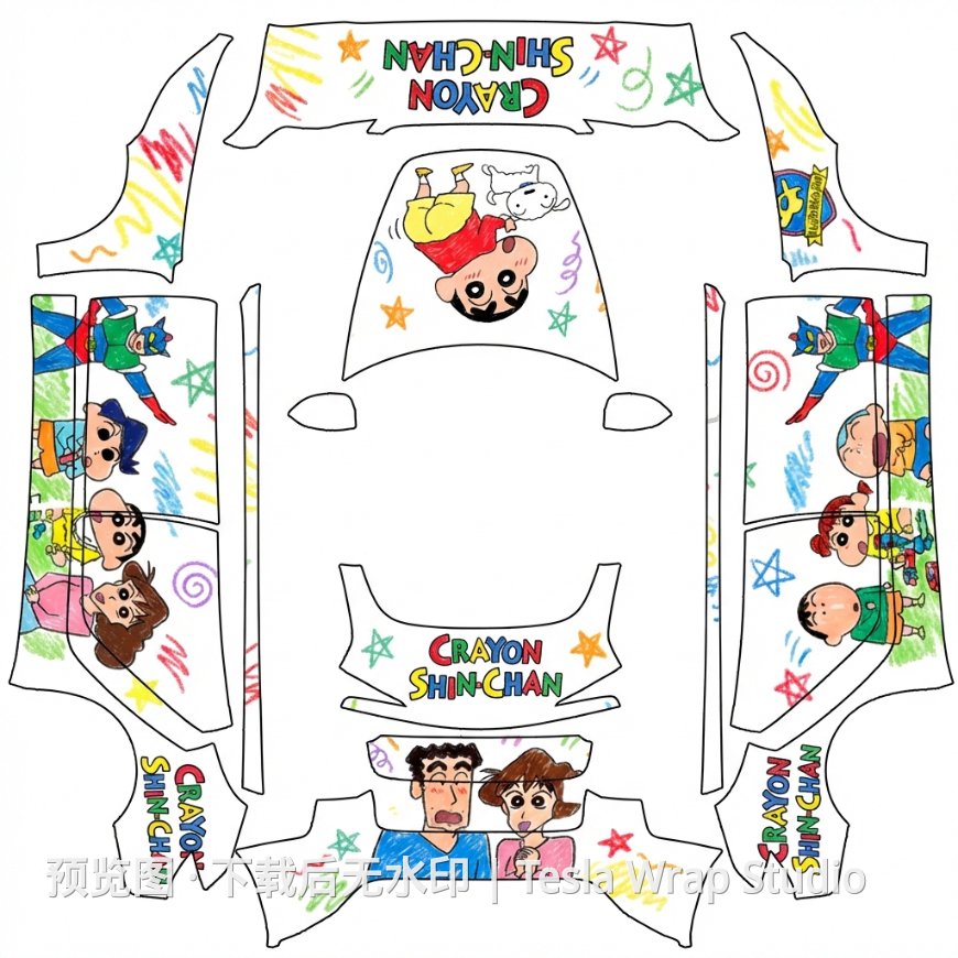 蜡笔小新 蜡笔画 - Model 3 (2024+) Performance 特斯拉喷漆车间模板