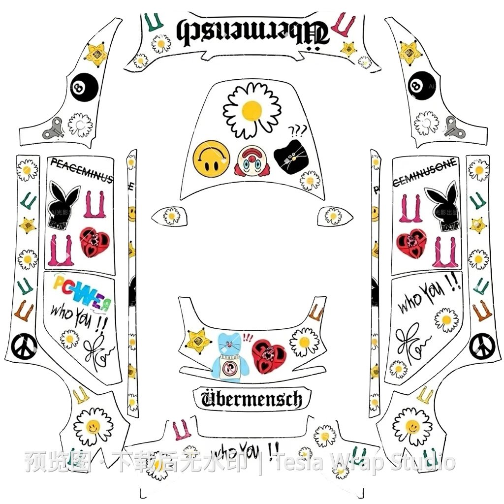 权志龙G-Dragon涂鸦皮肤 - Model 3 (2024+) Standard & Premium 特斯拉喷漆车间模板