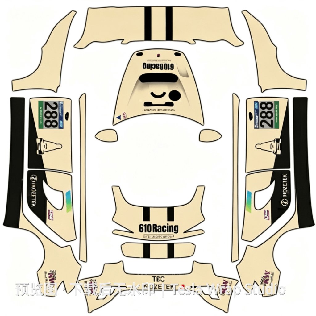 288 Porsche 911 GT3Cup - Model 3 (2024+) Standard & Premium 特斯拉喷漆车间模板