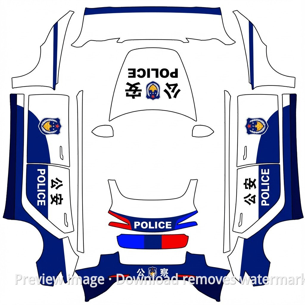 Model 3 (2024+) Standard & Premium Latest Police Car Theme Wrap Template