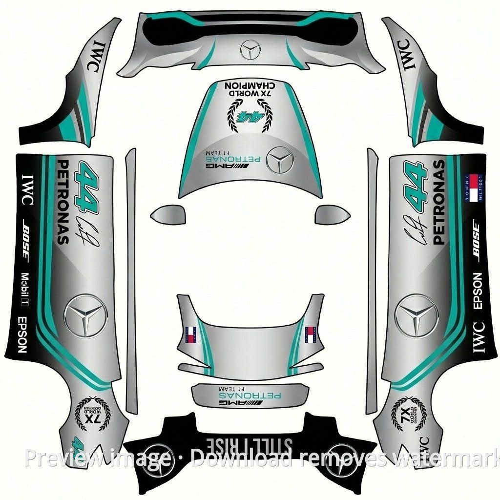 Model 3 (2024+) Standard & Premium Hamilton Seven-Time Champion LH44 Theme Wrap Template