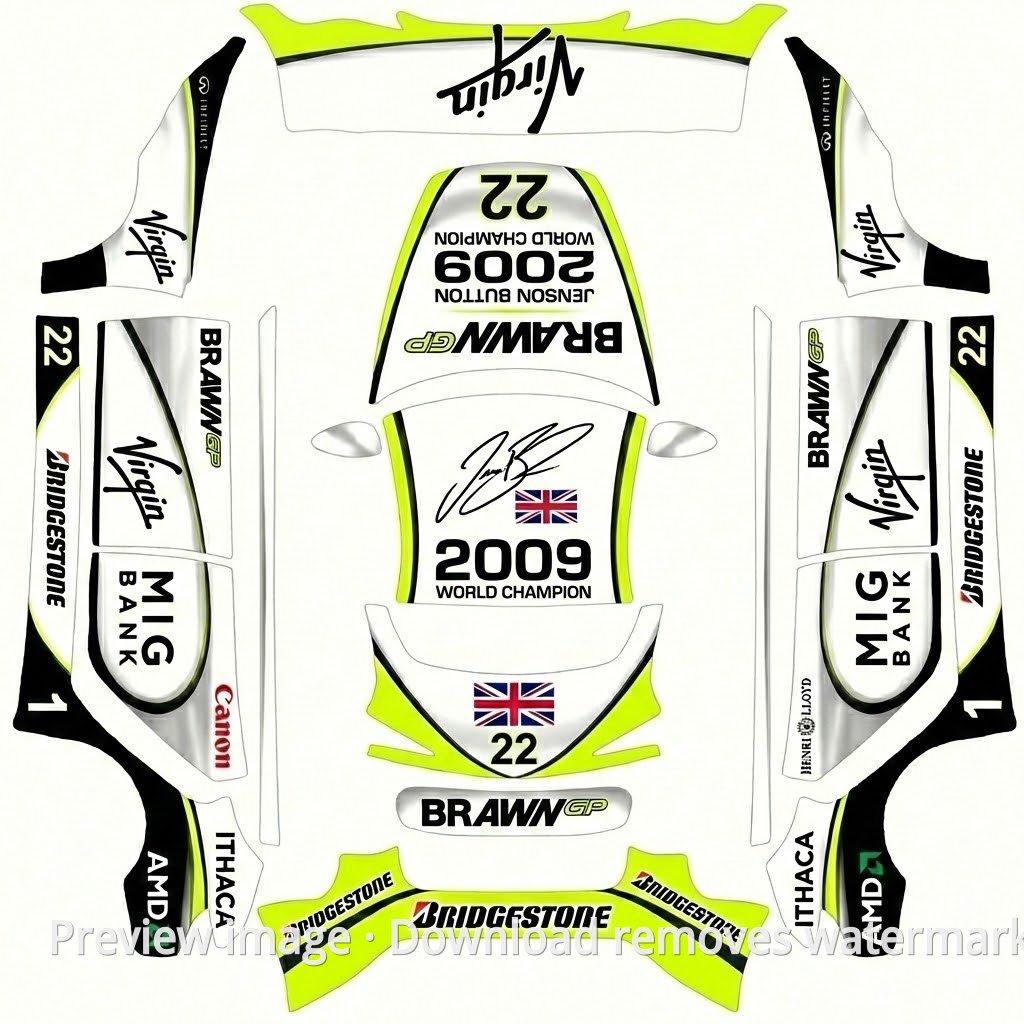 Model 3 (2024+) Standard & Premium BGP Jenson Button 2009 Champion Limited Edition Wrap Template