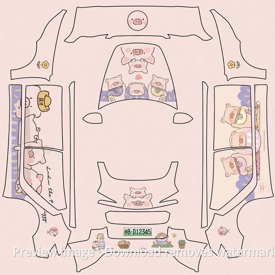 Model 3 (2024+) Standard & Premium Piggy Theme Wrap Template