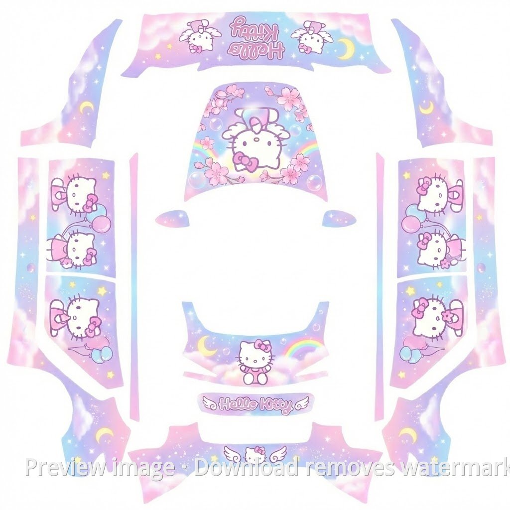 Model 3 (2024+) Standard & Premium Hello Kitty Theme Wrap Template