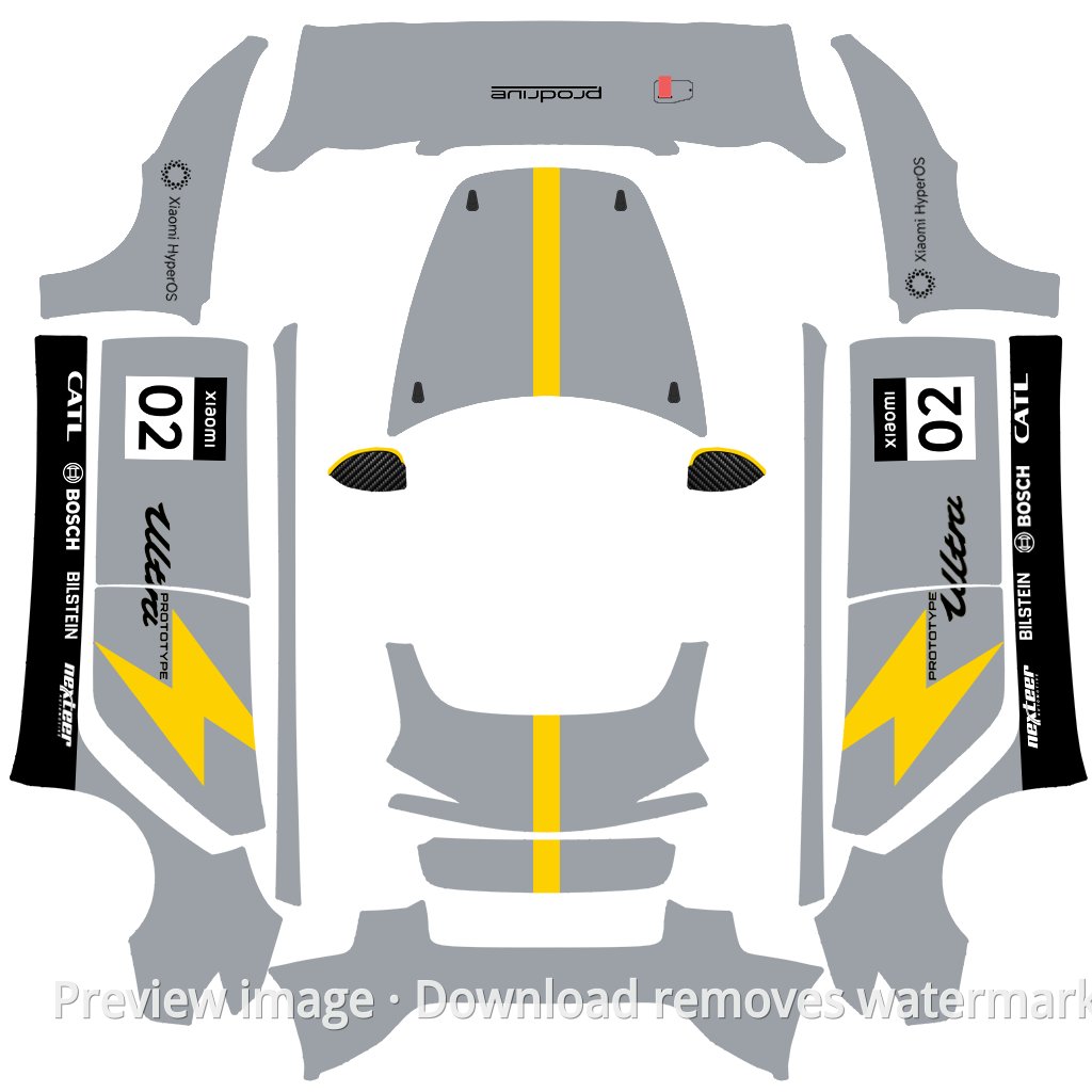 Model 3 (2024+) Standard & Premium Xiaomi SU7 Ultra Prototype Gray Livery Wrap Template
