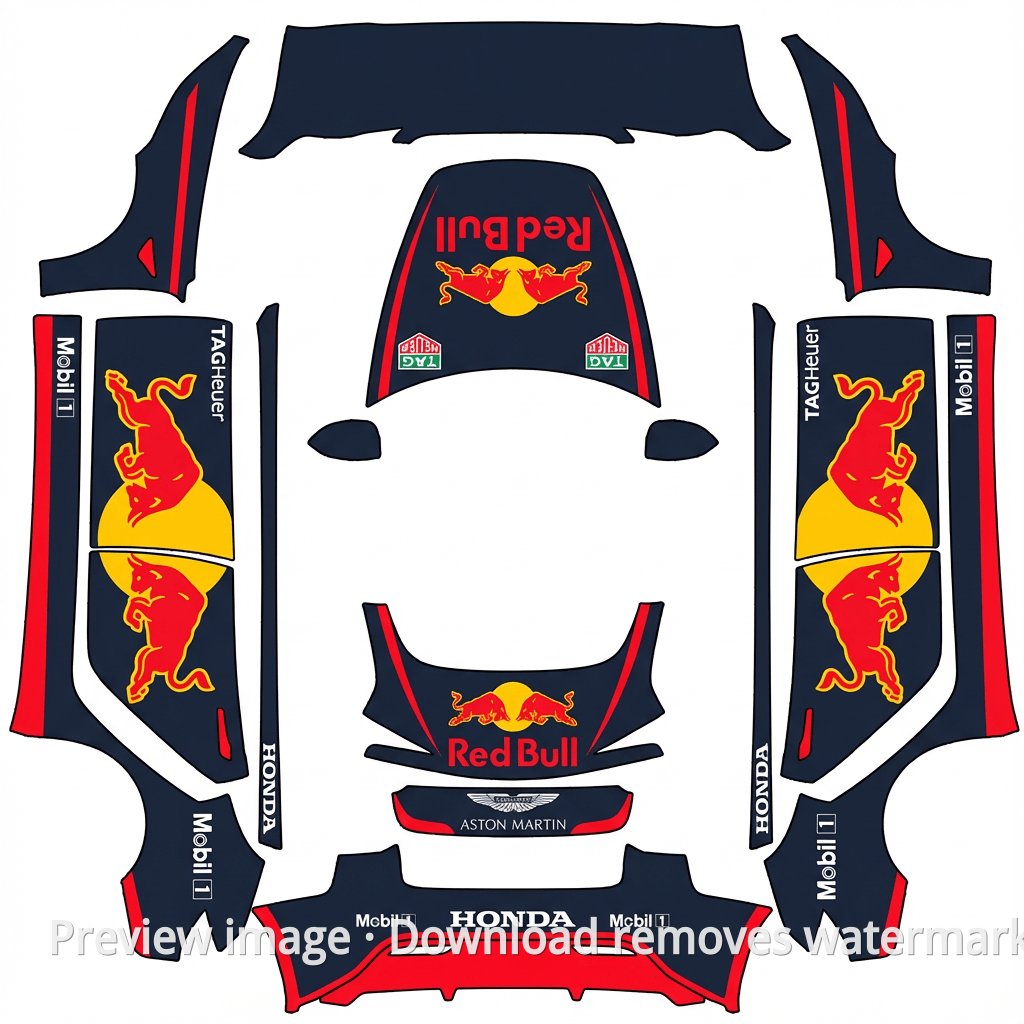 Model 3 (2024+) Standard & Premium F1 Red Bull Style Wrap Template