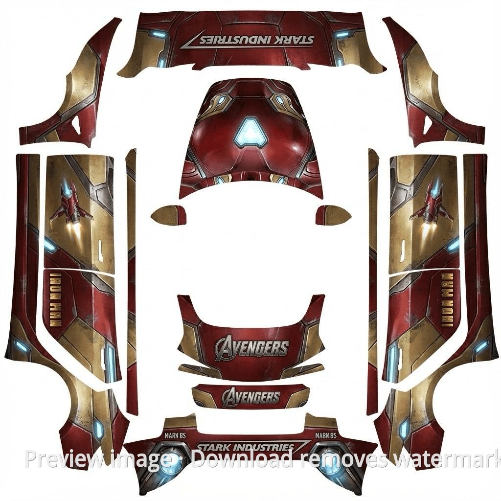 Model 3 (2024+) Standard & Premium Iron Man Theme Wrap Template