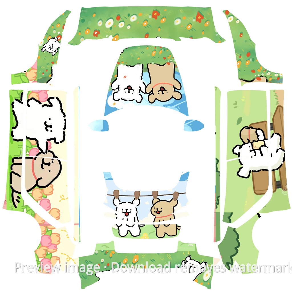 Line Puppy Spring Outing Green Theme - Model 3 (2024+) Standard & Premium