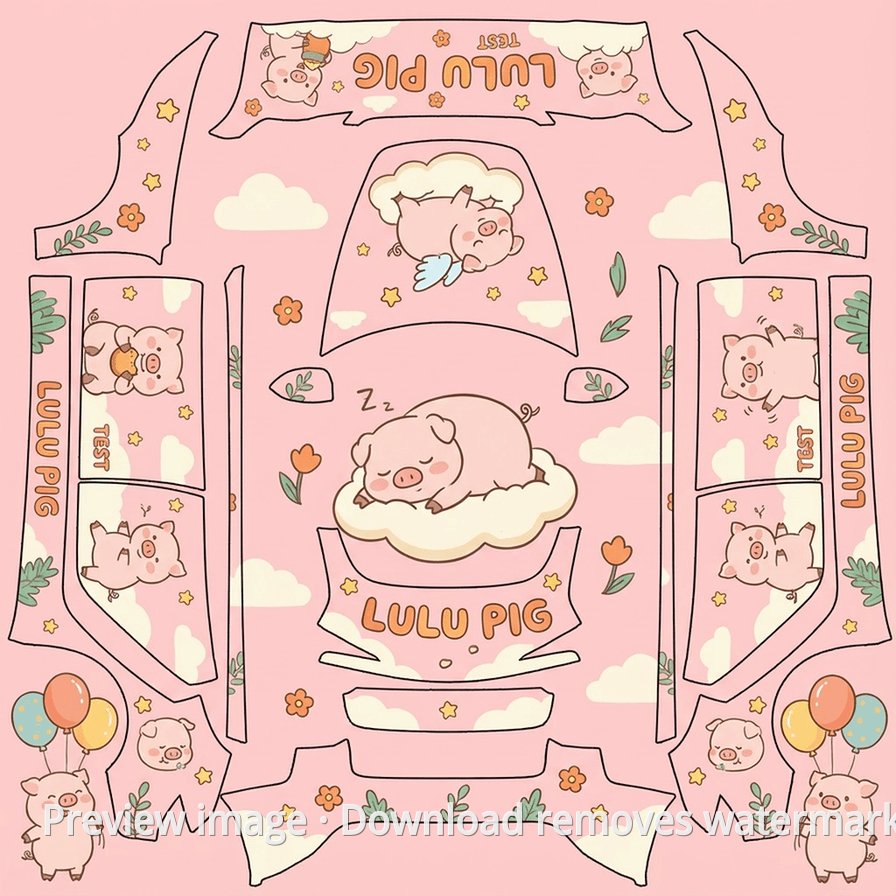 Model 3 (2024+) Standard & Premium Lulu Pig Theme Wrap Template