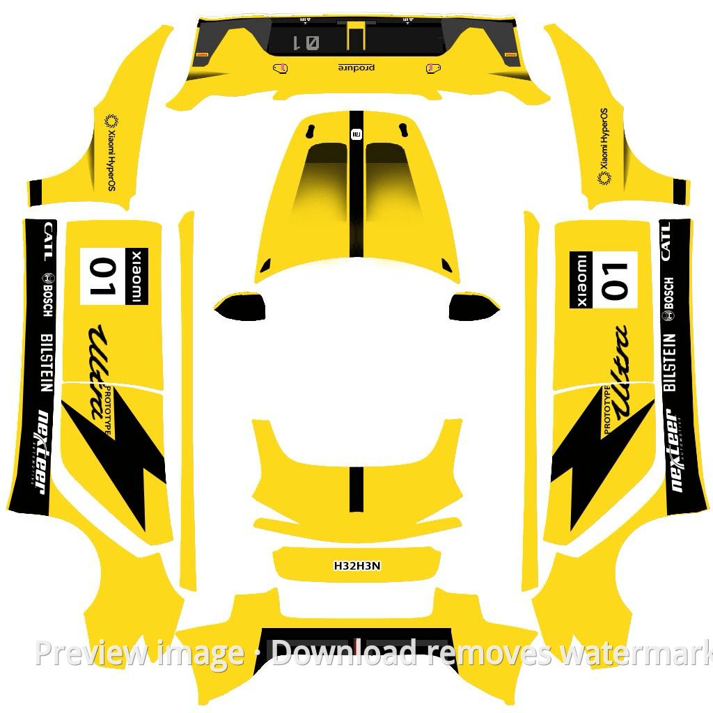 Xiaomi SU7 Ultra Yellow Track Edition Theme - Model 3 (2024+) Standard & Premium