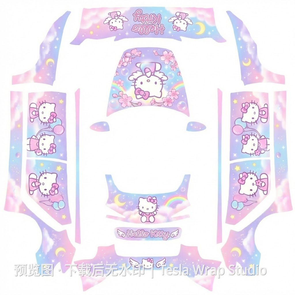 Model 3 (2024+) Standard & Premium Hello Kitty 主题外观模板