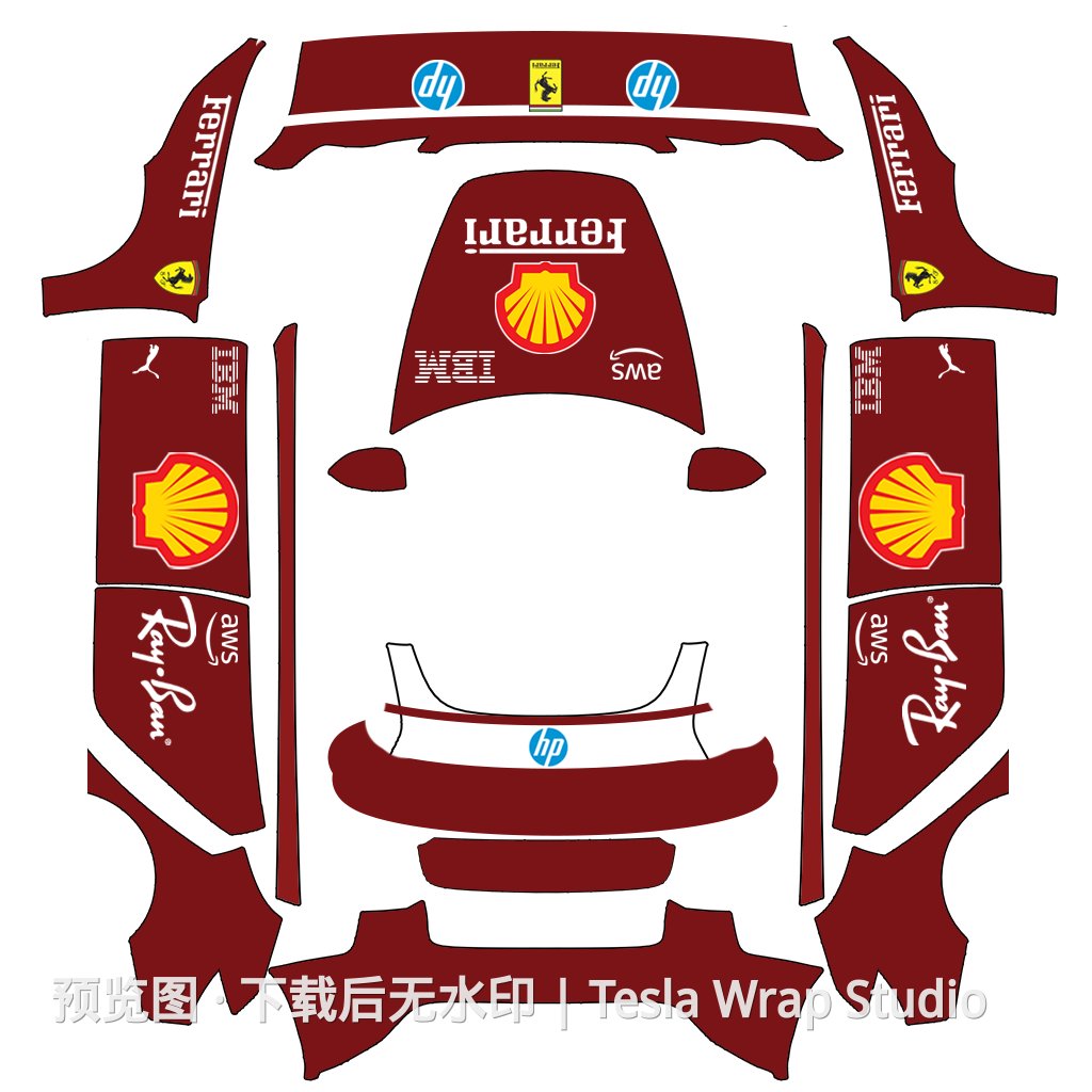 法拉利车队主题 - Model 3 (2024+) Standard & Premium - Model 3 (2024+) Standard & Premium 特斯拉喷漆车间模板