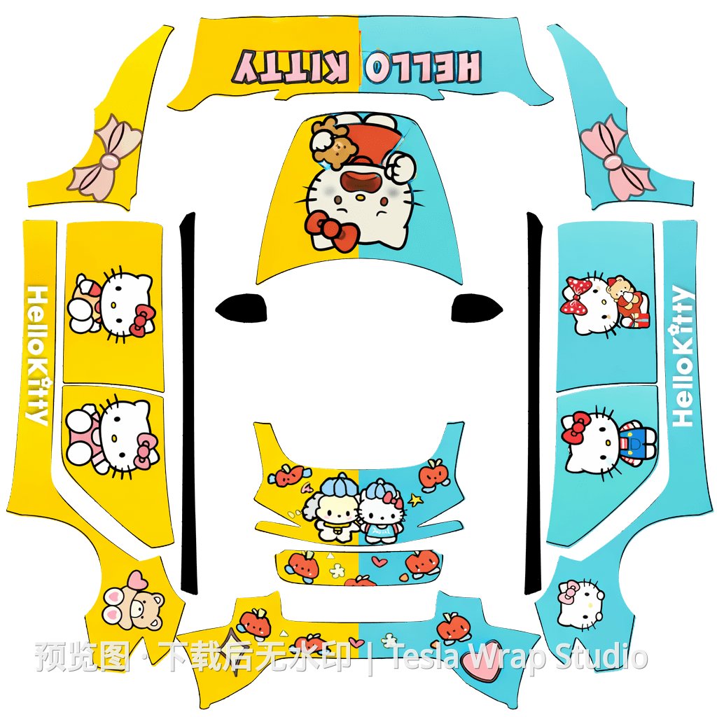 Hello Kitty 黄蓝主题 - Model 3 (2024+) Standard & Premium - Model 3 (2024+) Standard & Premium 特斯拉喷漆车间模板
