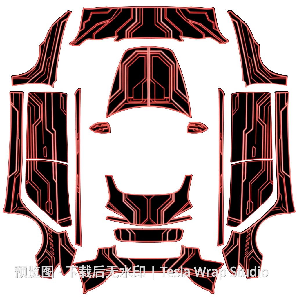Red Tron 创红色主题 - Model 3 (2024+) Standard & Premium - Model 3 (2024+) Standard & Premium 特斯拉喷漆车间模板
