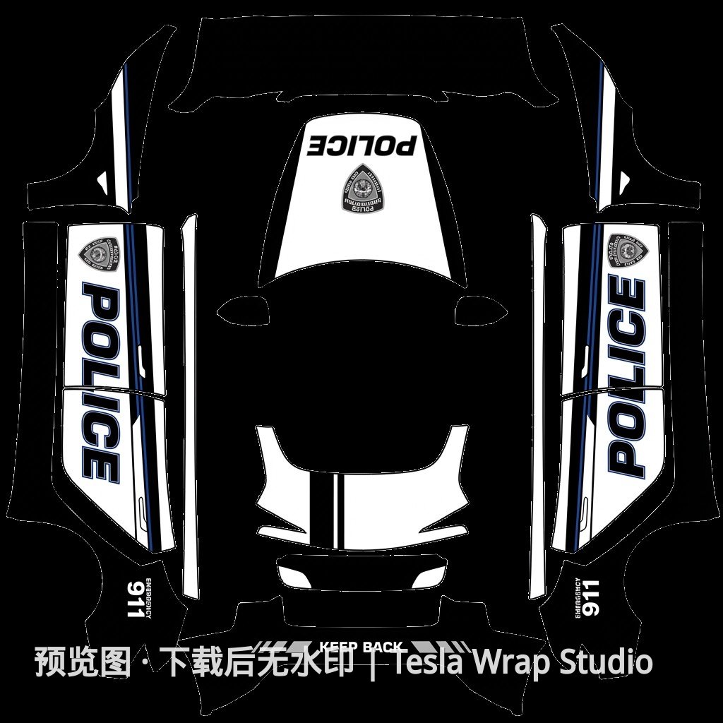 Model 3 (2024+) Standard & Premium 警车疾驰主题外观模板 - Model 3 (2024+) Standard & Premium 特斯拉喷漆车间模板