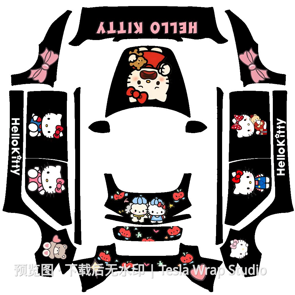 Hello Kitty 黑色主题 - Model 3 (2024+) Standard & Premium - Model 3 (2024+) Standard & Premium 特斯拉喷漆车间模板