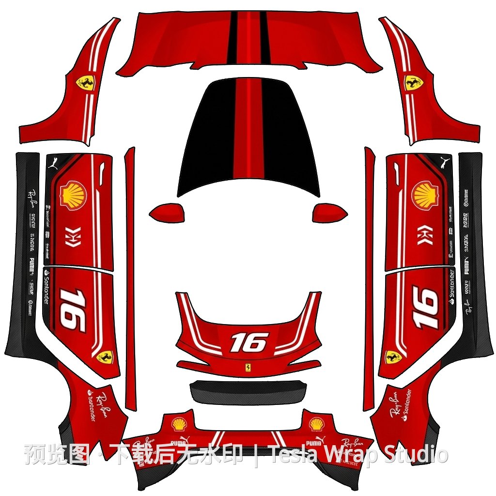法拉利主题 - Model 3 (2024+) Standard & Premium - Model 3 (2024+) Standard & Premium 特斯拉喷漆车间模板