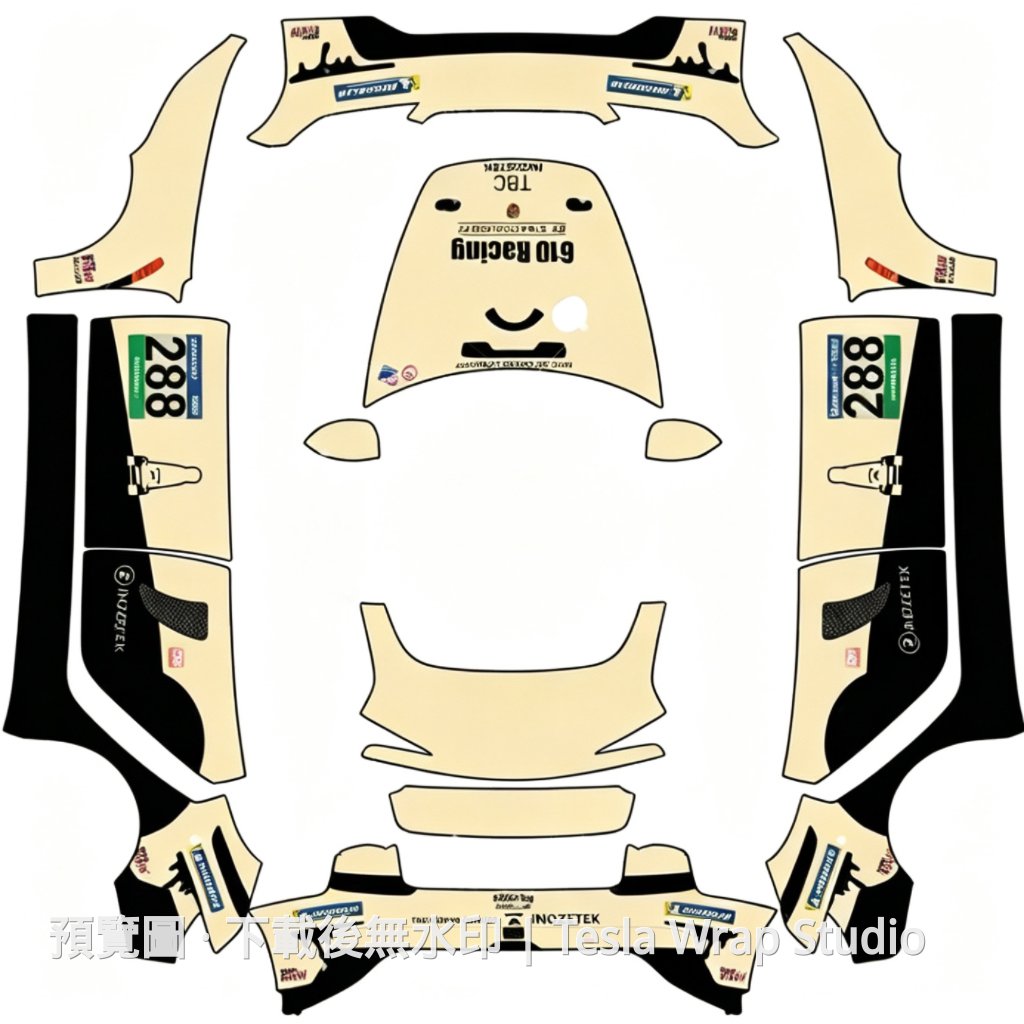 288 Porsche 911 GT3 Cup 主題 1 - Model 3 (2024+) Standard & Premium - Model 3 (2024+) Standard & Premium Tesla 烤漆中心範本