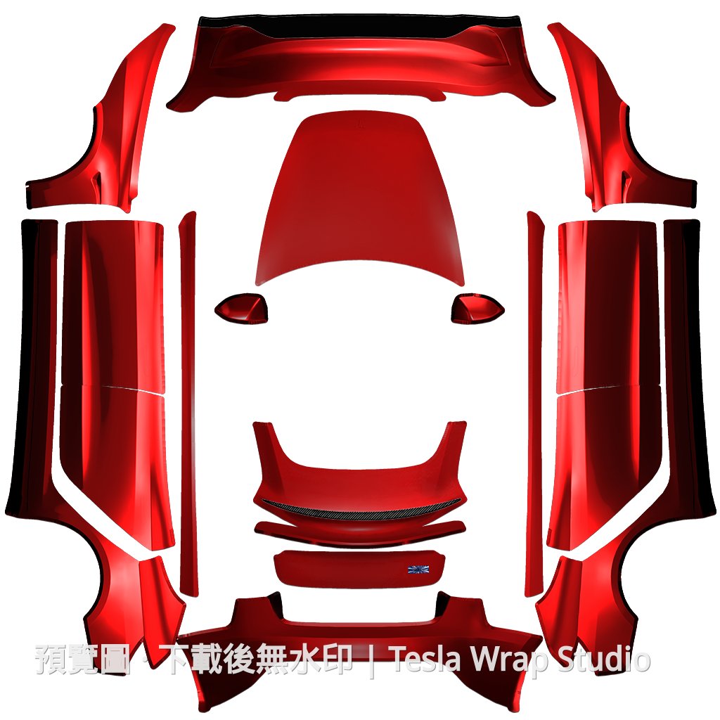 煥新 Model 3P 烈焰紅車體外觀範本