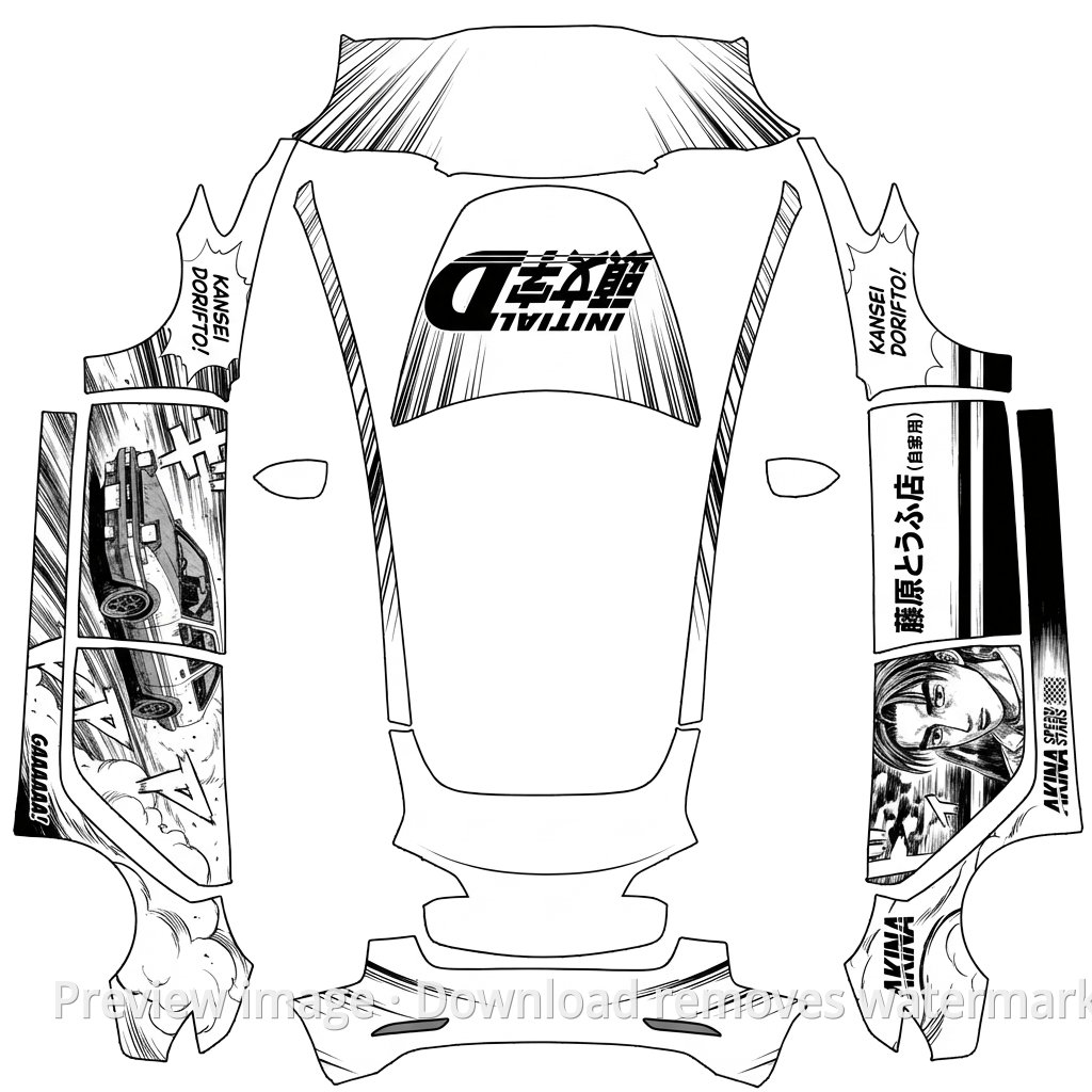 Initial D Hand-Drawn Minimal Black and White Theme - Model 3