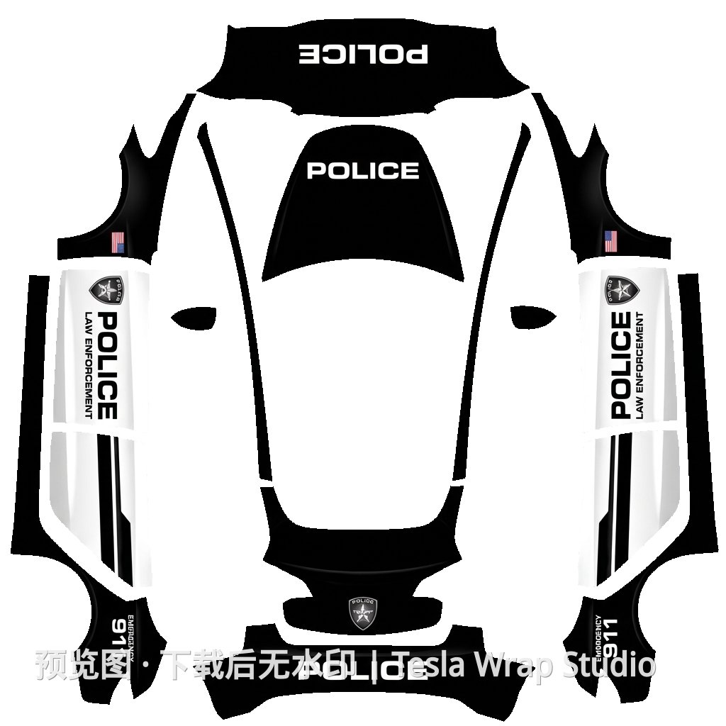 警车黑白配色贴膜 - Model 3