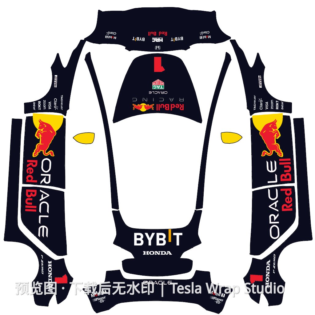 Model 3 红牛车队维斯塔潘主题外观模板 - Model 3 特斯拉喷漆车间模板