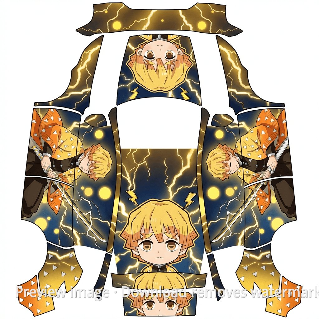 Model Y (2025+) Premium Demon Slayer Zenitsu Theme Wrap Template