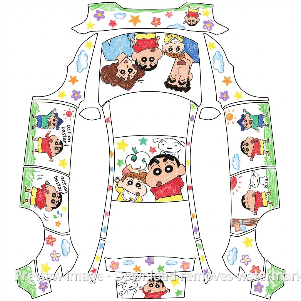 Model Y (2025+) Premium Hand-Drawn Crayon Shin-chan Wrap Template