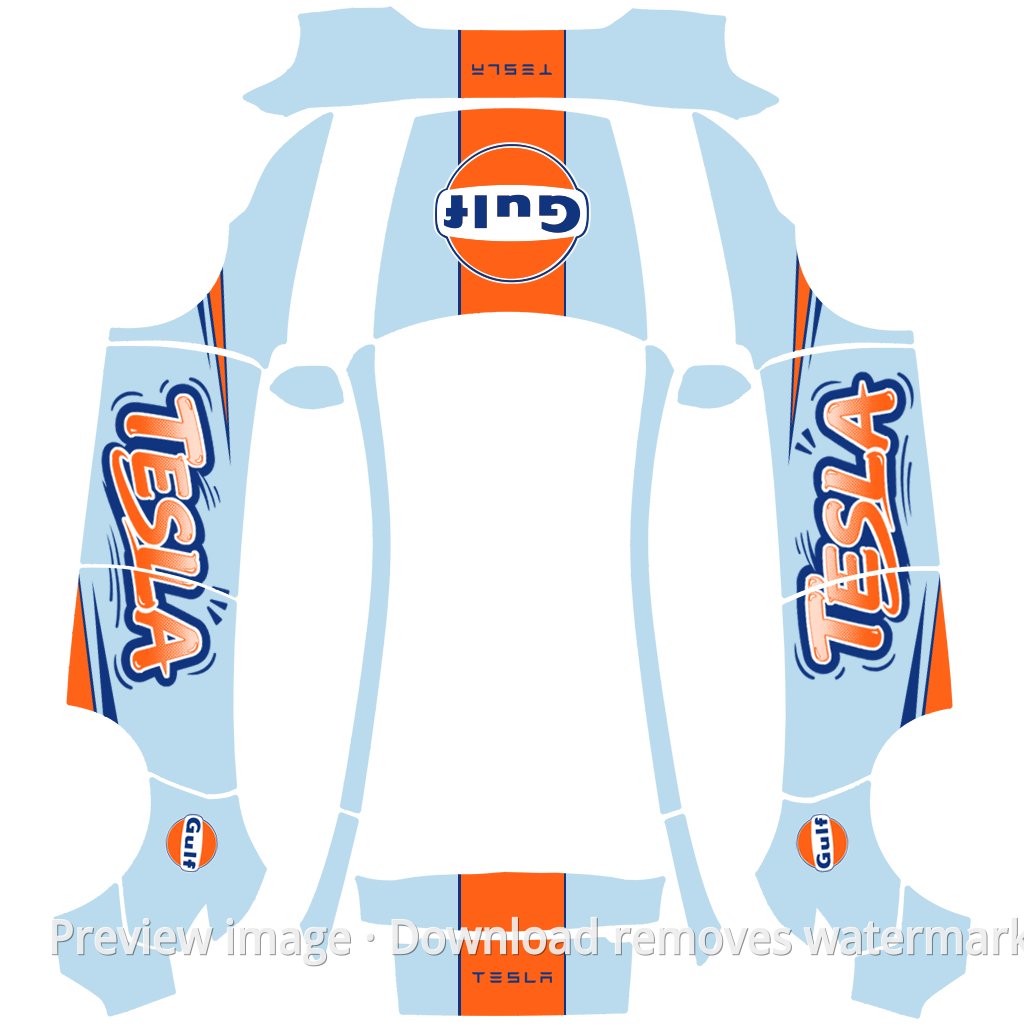Gulf Oil Theme Model Y Wrap Template