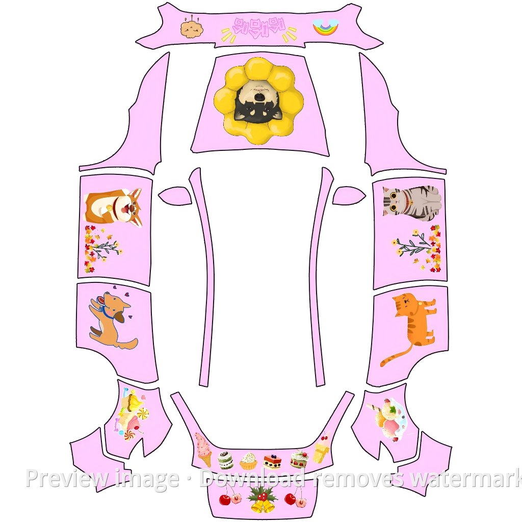 Model Y (2025+) Standard Puppy and Kitten Theme Wrap Template