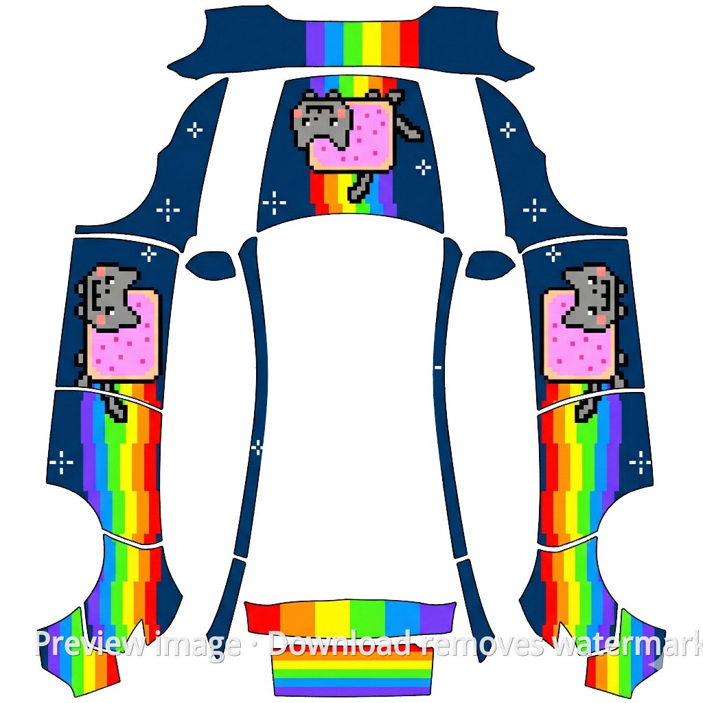 Model Y (2025+) Standard Rainbow Cat Theme Wrap Template