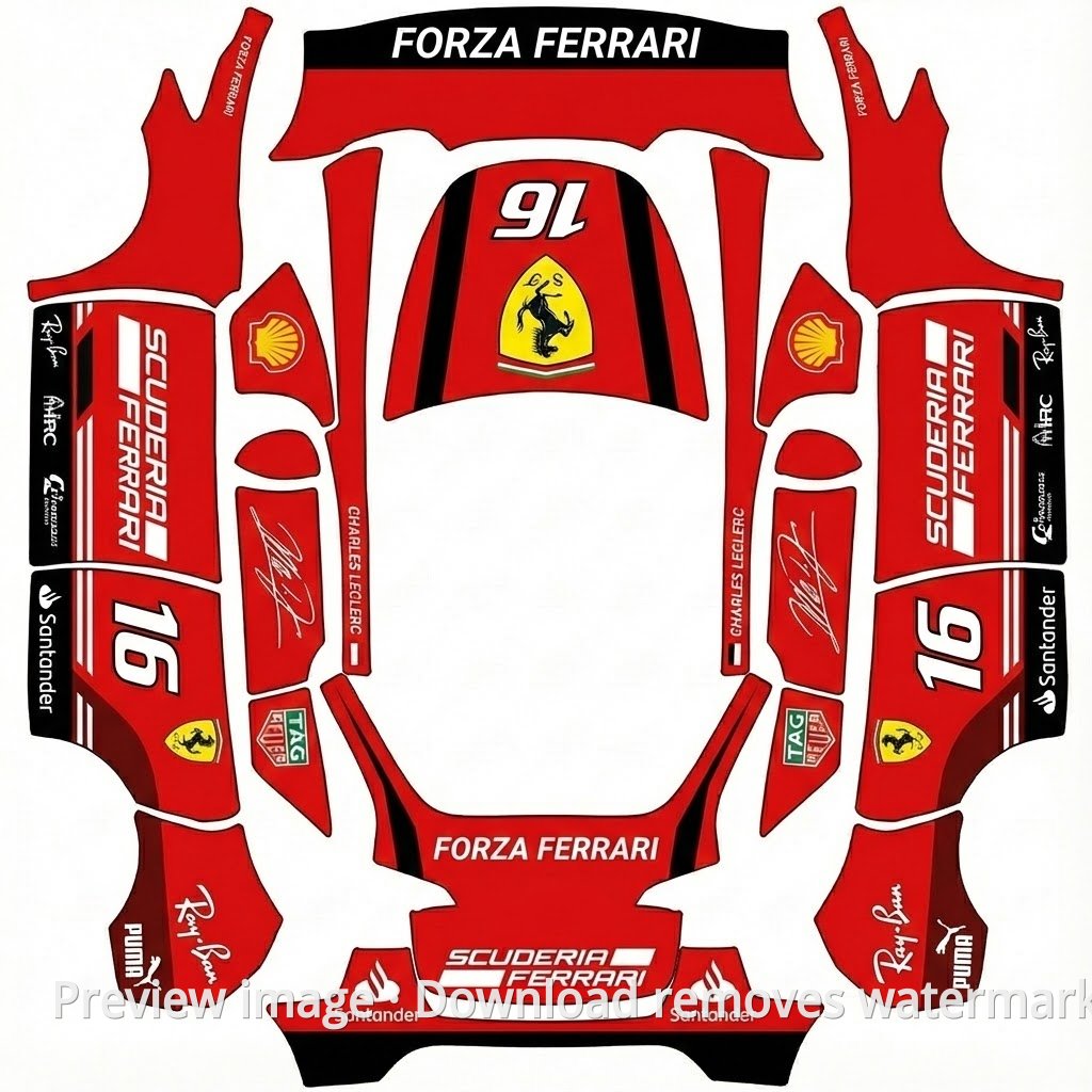 Model Y Ferrari F1 Leclerc Theme Wrap Template