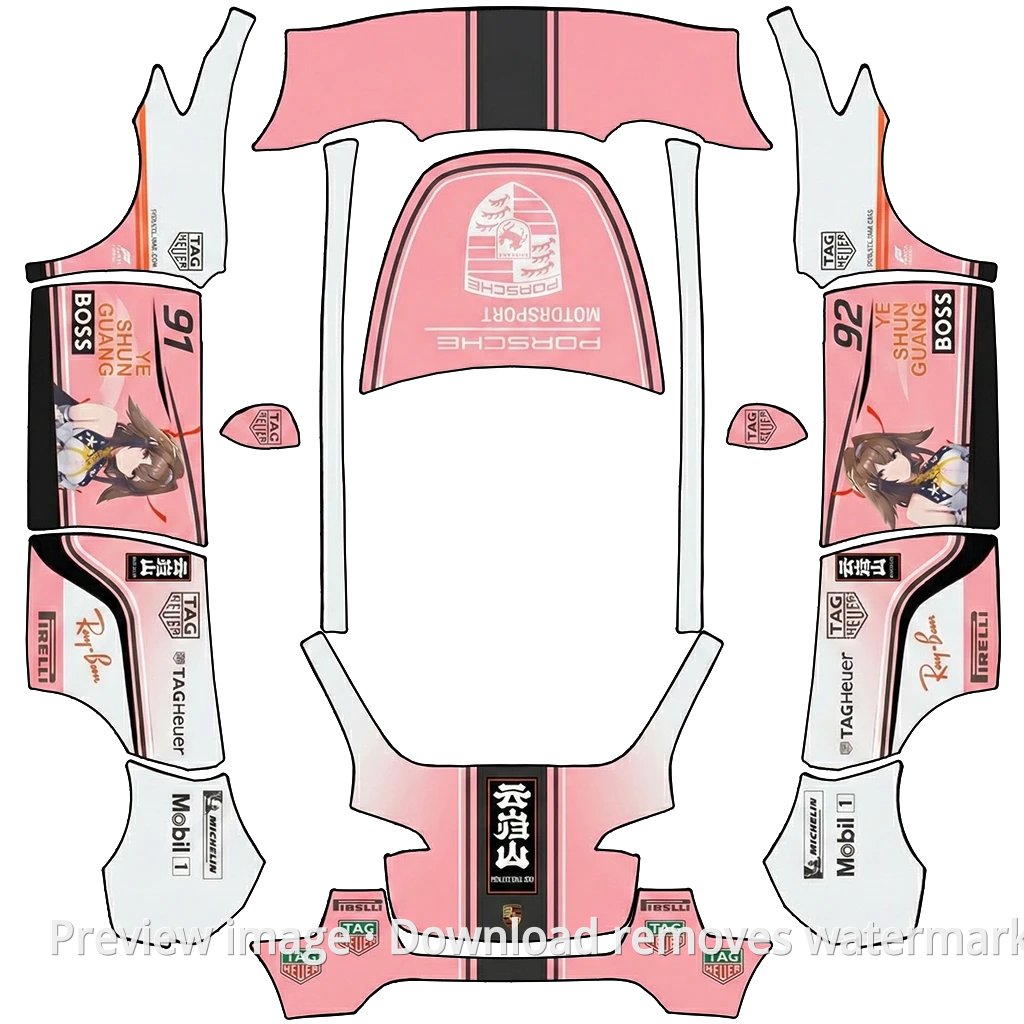 Pink Porsche Theme Model Y Wrap Template