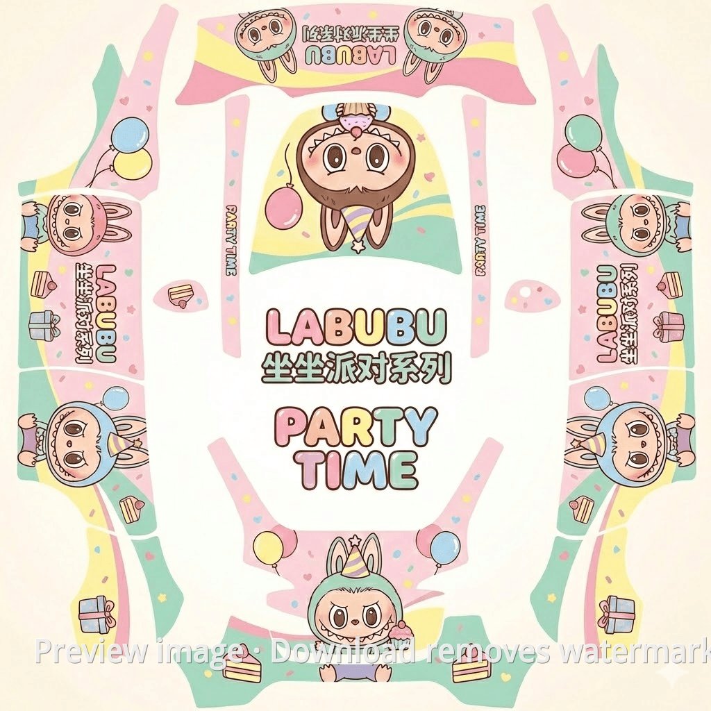 Model Y Labubu Second Generation Sitting Party Theme Wrap Template