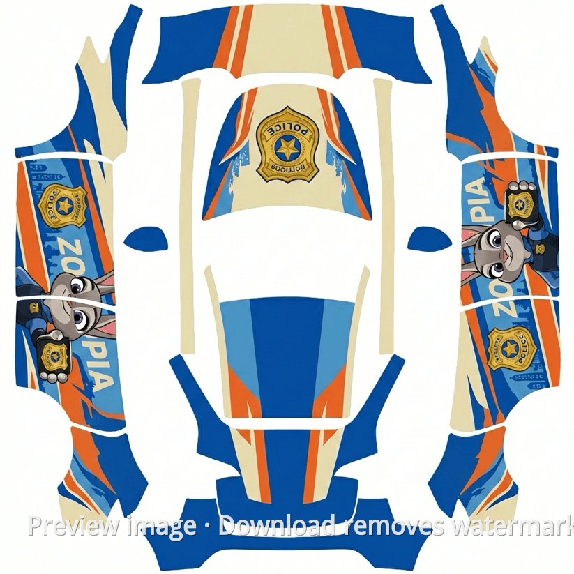 Rabbit Officer Police Car Model Y Wrap Template