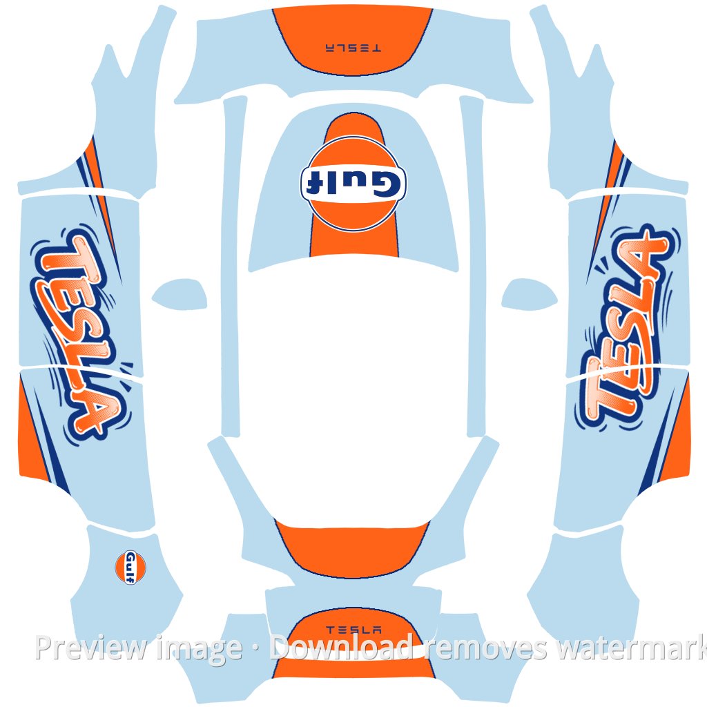 Gulf Oil Theme Model Y Wrap Template